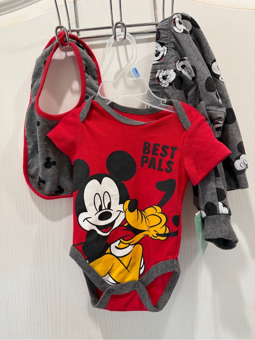 Disney Red & Gray Mickey & Pluto "Best Pals" One-Piece Bodysuit Set